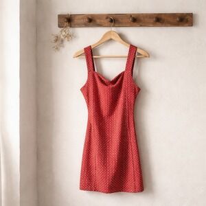 Free People Mini Dress Womens Medium Red Excellent Ditsy Floral Textured Boho